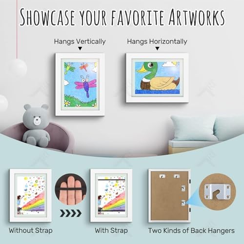 8 Pack 9x12 Front-Opening Kids Artwork Frames Changeable (White) - Image 2