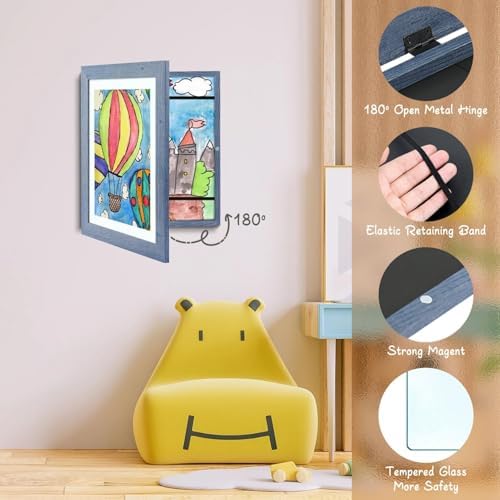 4 Pack 10x12.5 Front-Opening Kids Artwork Frames Changeable (Navy Blue) - Image 6