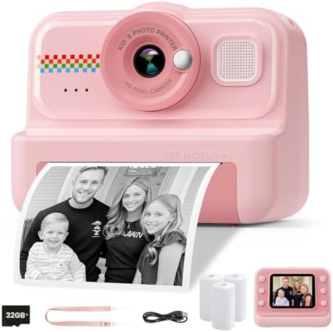 HiMont Kids Camera Instant Print, 1080P HD Instant Print Camera for Kids with 3 Rolls Print Paper & 32GB Card, Selfie Digital Camera for Kid, Ideal Kid Toys Gifts for Boys & Girls Age 3-14 (Pink) by HiMont