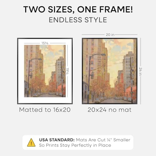 Homeforia 20x24 Black Picture Frame, High-End Metal, 16x20 Mat, Glass - Image 2