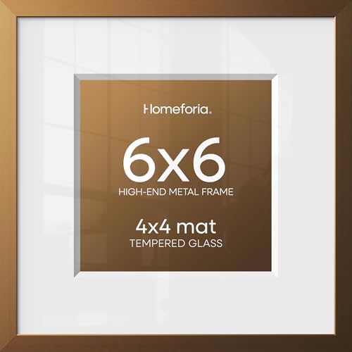 Homeforia 6x6 Bronze Picture Frame, High-End Metal, 4x4 Mat, Glass by Homeforia