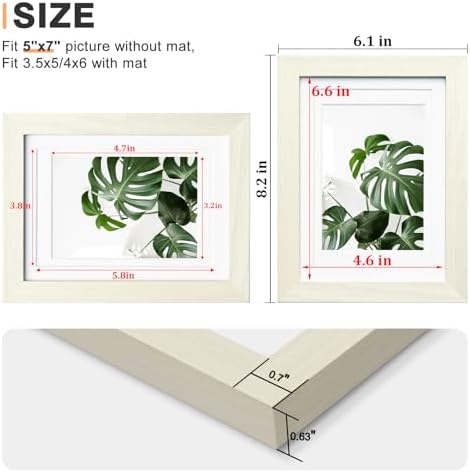 Egofine 5x7 Picture Frames Set of 4, Made of Solid Wood Covered by Plexiglass 3.5x5 and 4x6 with Mat or 5x7 without Mat, for Table Top Display and Wall Mounting Photo Frame Beige - Image 3