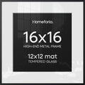 Homeforia 16x16 Black Picture Frame, High-End Metal, 12x12 Mat, Glass by Homeforia
