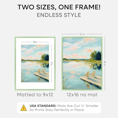 Homeforia 12x16 Green Picture Frame, High-End Metal, 9x12 Mat, Glass - Image 2