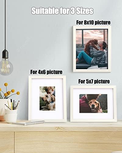 Egofine 8x10 Picture Frames Set of 4, Made of Solid Wood Covered by Plexiglass 4x6 and 5x7 with Mat or 8x10 without Mat, for Table Top Display and Wall Mounting Photo Frame Beige - Image 5