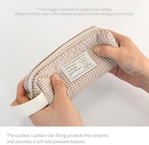 Monolike Unmatched Friends Fabric Check Block Pencil Case, Vintage brown - Aesthetic Gingham Pastel Desk Organizer, Soft Padded Makeup Brush Case, Trendy Minimalist Stationery Pouch - Image 5