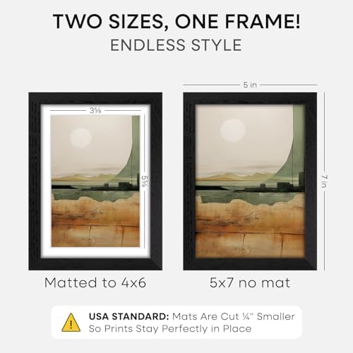 Homeforia 5x7 Black Oak Picture Frame, High-End Wood, 4x6 Mat, Glass - Image 2