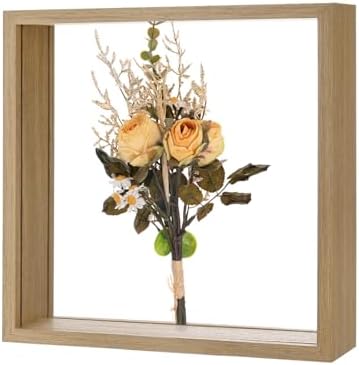 M METERXITY 1-Pack Dried Flower Frame, 8 x 8 Inch Double Acrylic Wooden Dried Flower Photo Floating Frame for Tabletop/DIY/Handicrafts [Wood Color] by MMETERXITY