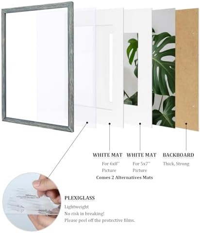 Egofine 9x12 Picture Frames Set of 4, Made of Solid Wood Covered by Plexiglass 5x7 and 6x8 with Mat or 9x12 whitout Mat, for Table Top Display and Wall Mounting Photo Frame Rustic Blue - Image 4