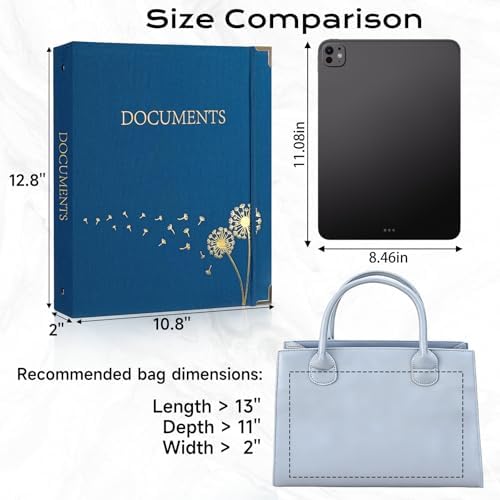 XKDOUS Important Document Organizer 3 Ring Linen Binders Folio File Folders - Image 2