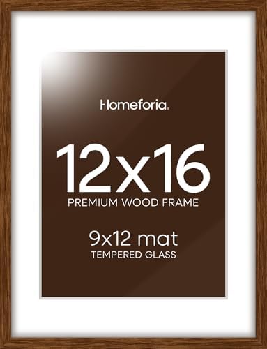 Homeforia 12x16 Brown Oak Picture Frame, High-End Wood, 9x12 Mat, Glass by Homeforia