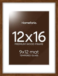 Homeforia 12x16 Brown Oak Picture Frame, High-End Wood, 9x12 Mat, Glass by Homeforia
