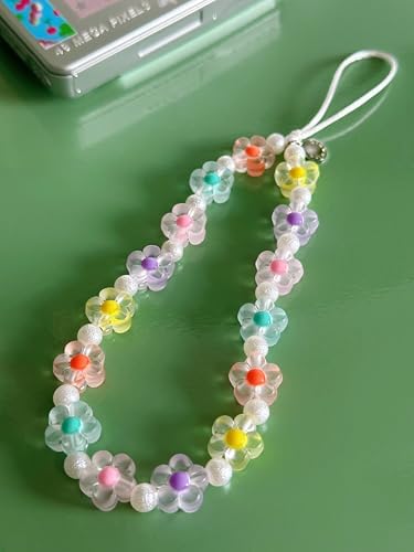 Drawwind Phone Charm Beaded Wristlet Strap Universal Cell Phone Lanyard Cute Bracelet Wrist Strap Beaded Chain String Handmade Accessories for Case Camera Bags (Flower Power) - Image 2
