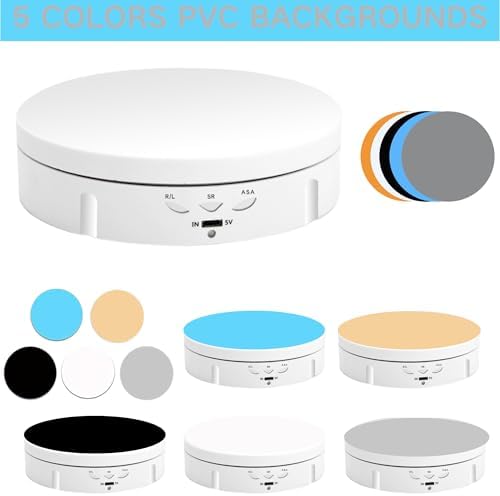 JAYEGT Motorized Rotating Display Stand, 5.74inch /22lbs Load, 360 Degree Electronic Turntable Display Stand for Photography Products Shows , Jewelry, with 5 Colors Backgrounds(White/Remote Control ) - Image 2