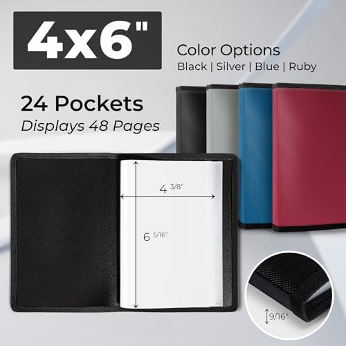 Dunwell 4x6 Photo Album & Art Portfolio Binder, 24 Clear Sleeves, Black - Image 2