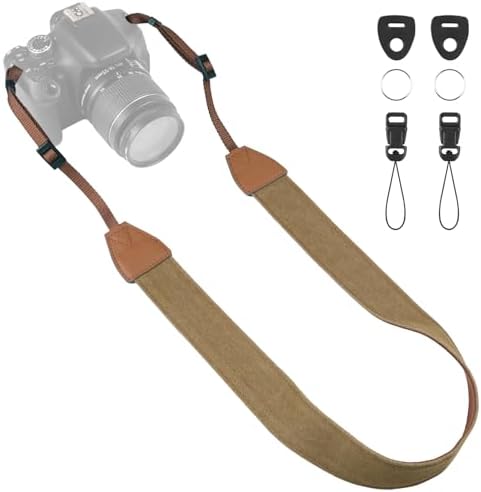 Universal Camera Strap - Camera Neck Strap, Adjustable Shoulder Straps Compatible with Canon, Fujifilm, Nikon, Olympus, Panasonic and other SLR and mirrorless cameras - Khaki and Brown by OIAWH