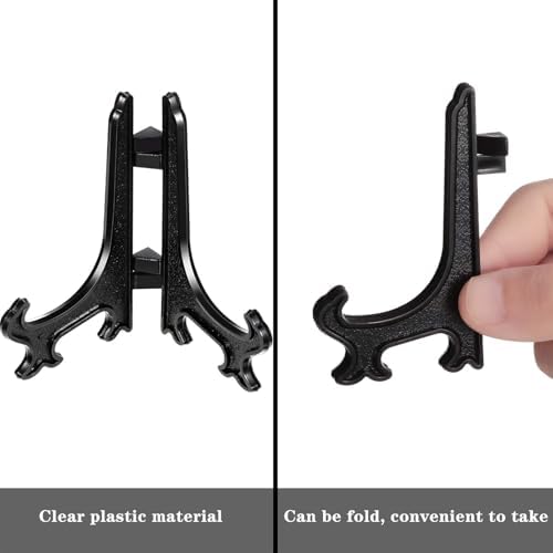 Patelai 48 Pcs Mini Easel Stands 6 Inch Plastic Plate Stand Holder Display Picture Easel for Display Picture Frame Collectibles Desktop Weddings Party Home Decoration (Black) - Image 3