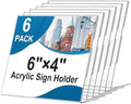 Acrylic Sign Holder 4 x 6 Horizontal, L-Shape Clear Plastic Display Stand for Tabletop, Acrylic Stands for Flyers, Table Paper Holder, Vertical Sign Holder 4x6 for Restaurants, Office and School (Slant 6 Pack 6x4) by Seencool