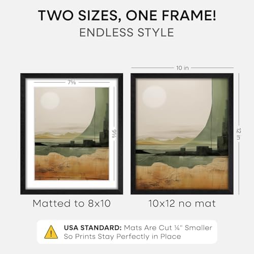 Homeforia 10x12 Black Oak Picture Frame, High-End Wood, 8x10 Mat, Glass - Image 2