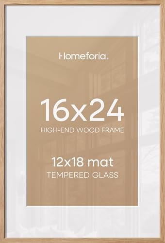 Homeforia 16x24 Natural Oak Picture Frame, High-End Wood, 12x18 Mat, Glass by Homeforia