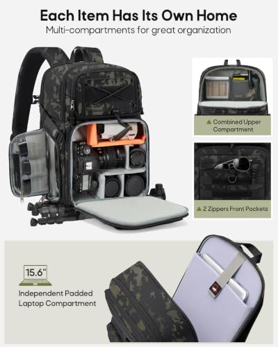 RAINSMORE Camera Backpack, DSLR/SLR/Mirrorless Tactical Camera Bag Cases - Image 3