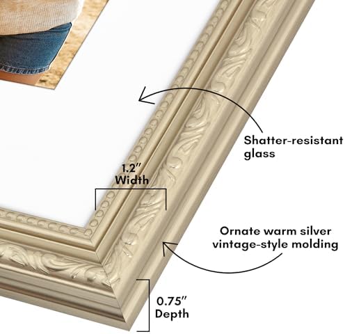 Americanflat 11x14 Picture Frame with Shatter-Resistant Glass - Use as 8x10 Frame with Mat or Display 11x14 Photo Without Mat - Ornate Picture Frames for Wall Display - Silver - Image 3