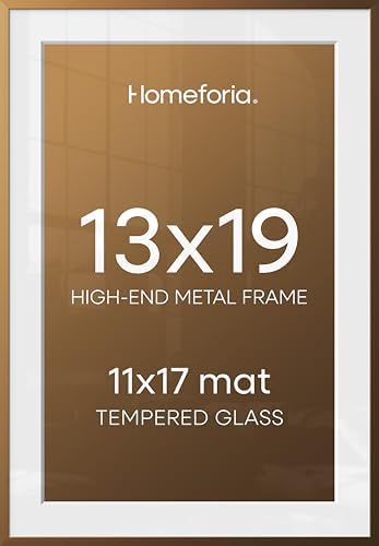 Homeforia 13x19 Bronze Picture Frame, High-End Metal, 11x17 Mat, Glass by Homeforia
