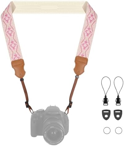 FIEIL Neck Strap Silicone Camera Straps - Padded Camera Strap, 1.5" Wide Adjustable Neck Strap - Compatible with Canon, Nikon, Sony, and More DSLR and Mirrorless Cameras (Pink and White Geo) by FIEIL
