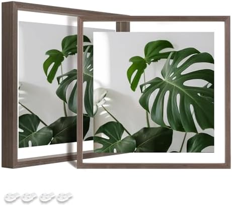 Egofine 8x8 Floating Frames Set of 2, Double Plexiglass Picture Frame, Made of Solid Wood Display Any Size Photo up to 8x8, Wall Mount or Tabletop Standing, Brown by Egofine