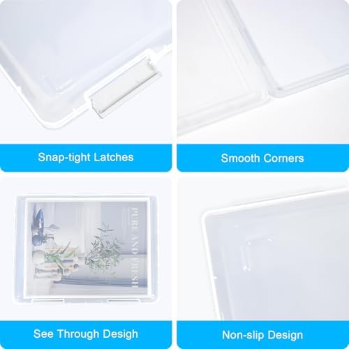 SAYEEC Portable Project Case A4 Plastic Transparent File Storage Box for 8.5"x11" Paper Slim Photo Art Craft Storage Container Scrapbook Document Organizer Magazine Protector for Office School (White) - Image 3