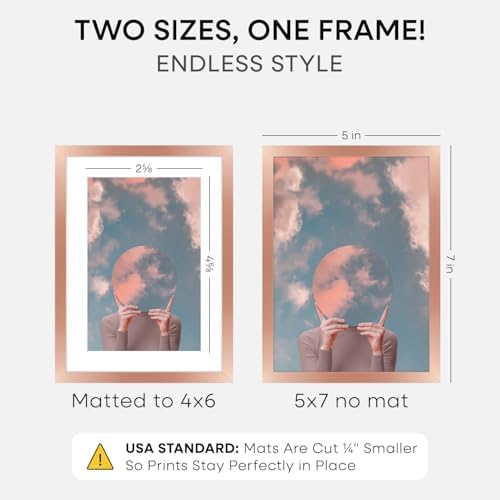 Homeforia 5x7 Rose Picture Frame, High-End Metal, 4x6 Mat, Glass - Image 2