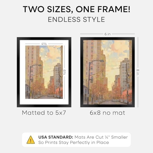 Homeforia 6x8 Black Picture Frame, High-End Metal, 5x7 Mat, Glass - Image 2