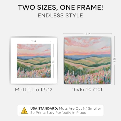 Homeforia 16x16 Silver Picture Frame, High-End Metal, 12x12 Mat, Glass - Image 2