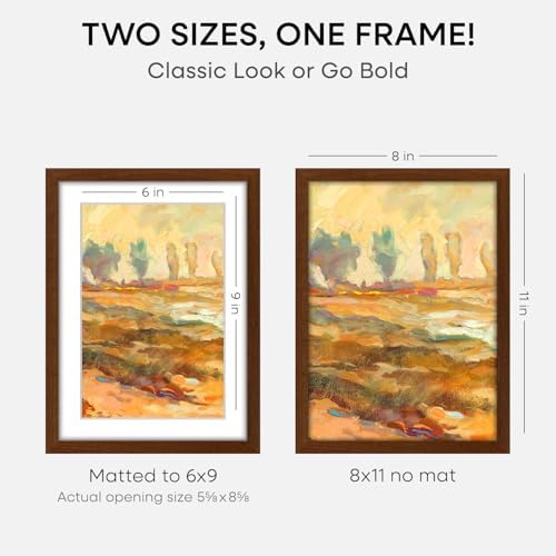 Homeforia 8x11 Brown Oak Picture Frame, High-End Wood, 6x9 Mat, Glass - Image 2