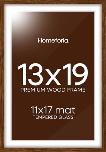 Homeforia 13x19 Brown Oak Picture Frame, High-End Wood, 11x17 Mat, Glass by Homeforia