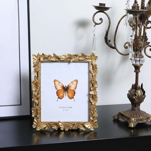 Gold 5X7 Vintage Picture Frames Golden Palm Butterfly Elegant Retro European Design,Antique Picture Frame for Tabletop Stand or Wall Hanging - Image 2