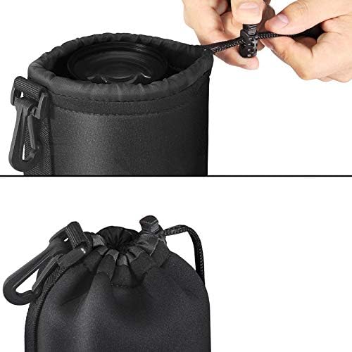 Medium Size Waterproof Drawstring Lens Pouch Black Neoprene DSLR Camera Lens Bag Compatible with Sony Olympus Panasonic - Image 5