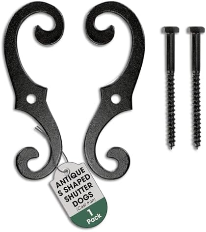 Renovators Supply Cast Iron Shutter Fasteners - Decorative S Style Shutter Dogs Hardware - Rust Resistant External Shutter Tieback with Mounting Screws - 6.5 Inches, Sold in Pairs (Pack of 1) by RenovatorsSupplyManufacturing
