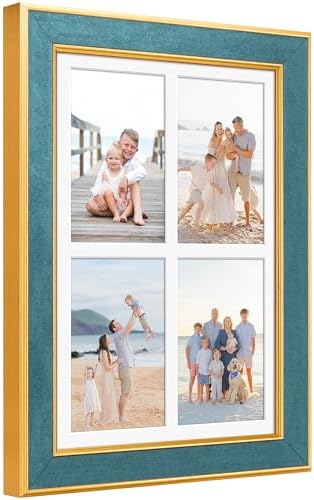 Suede 9x13 Picture Frame Display 4 Opening Picture Frames Collage 4x6 Wall Decor with Mat,Multi Photo Frame for Plexiglass,Wall Decor,1Pack,Blue by AnoziebyProductsunder