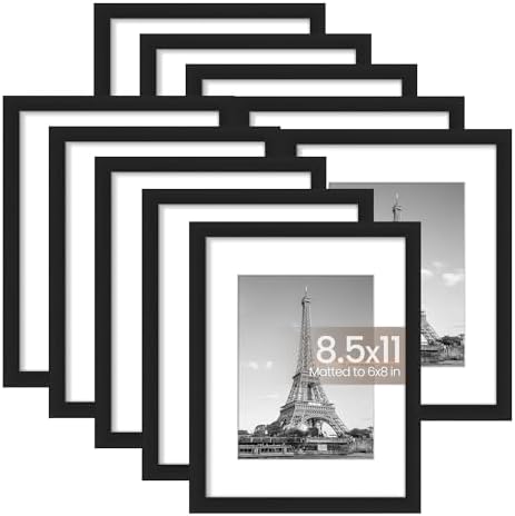 upsimples 8.5x11 Picture Frame Set of 10, Display Pictures 6x8 with Mat or 8.5x11 Without, Multi Photo Frames Collage for Wall or Tabletop Display, Black by upsimples