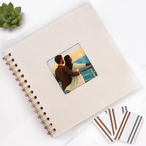 Beige Linen Scrapbook with Photo Window, 10x10 Inch Hardcover Album, 40 White Pages + Corner Stickers, DIY Memory Book for Wedding, Baby, Travel - Image 2