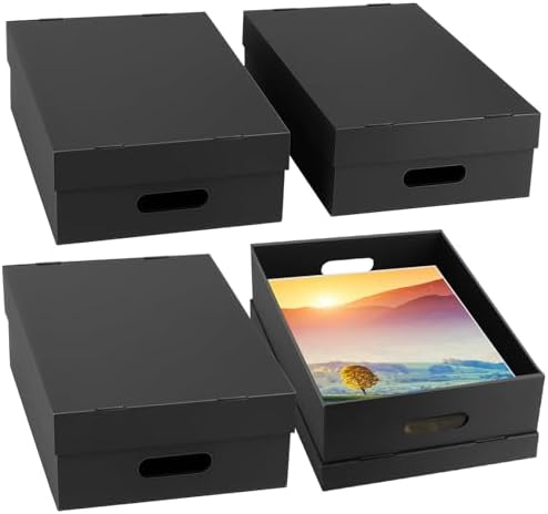 AOBOPLE 4 Pack Photo Storage Box,16" x 12" x 4" Keepsake Box with Handle Holes,Protective Storage Box for Photos Pictures Documents Artwork DIY and Souvenir,Home and Office Organizer by AOBOPLE