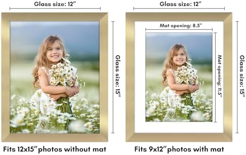 Americanflat 12x15 Picture Frame - Matted to 9x12 - Engineered Wood - Gold - Image 2