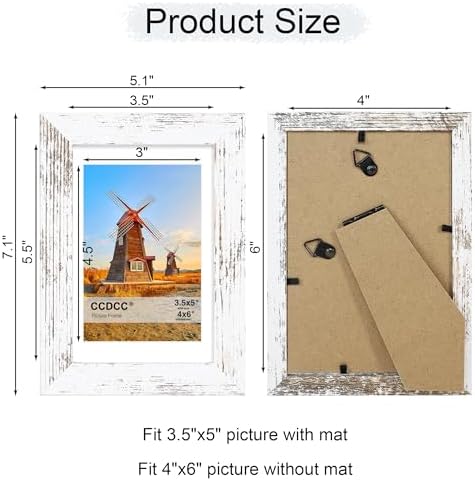 4x6 Picture Frame Set of 2, 4 x 6 Wood Photo Frames with Mat for 3.5x5, Rustic Natural Wooden Frame with Real Glass Cover for Wall and Tabletop Display,Distressed White - Image 4