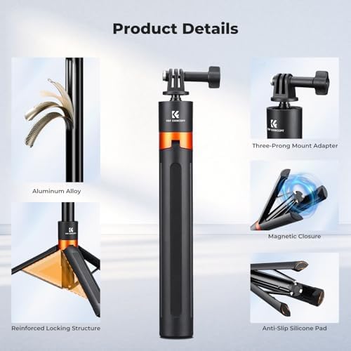 K&F CONCEPT 142cm/55.9" Telescopic Selfie Stick Tripod for Action Camera - Image 6