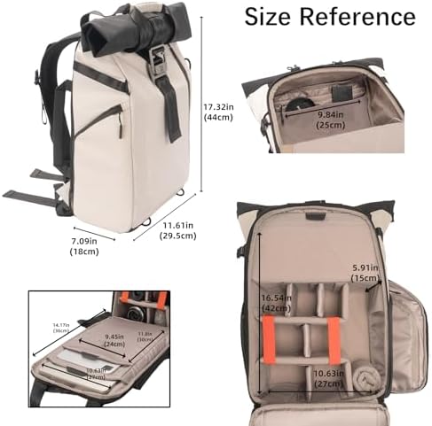 Besnfoto Camera Backpack, Waterproof Travel Camera Bag for Photographer Expandable Roll Top Photography Case for DSLR SLR Mirrorless Camera Fit up to 15.6 inch Laptop with Rain Cover - Image 6