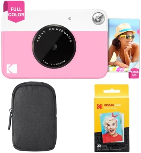 KODAK Printomatic Full-Color Instant Print Camera Starter Bundle + Carrying Case + Zink 20pk Photo Paper - Colorful Photos On 2x3" Sticky-Back Paper - Fun Gift for Birthday Christmas Holiday - Pink by Unknown