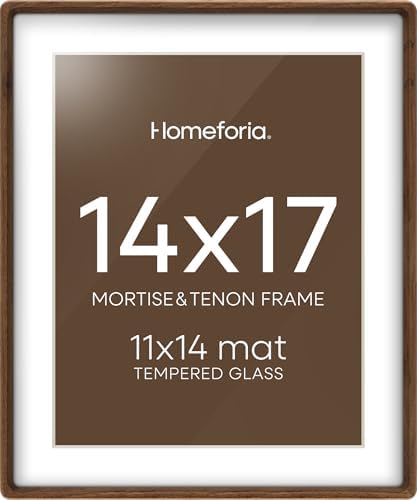 Homeforia 14x17 Mortise&Tenon Walnut Picture Frame, 11x14 Mat, Glass by Homeforia