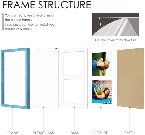 DUENPY 8.5x11 Double Frame For 2 5x7 Photos Blue - Image 5