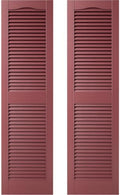Builders Edge 14.5 in. W x 48 in. H Builders Edge, Standard Cathedral Top Center Mullion, Open Louver Shutters, Includes Matching Installation Spikes (Per Pair), 078 - Wineberry by Builders+Edge